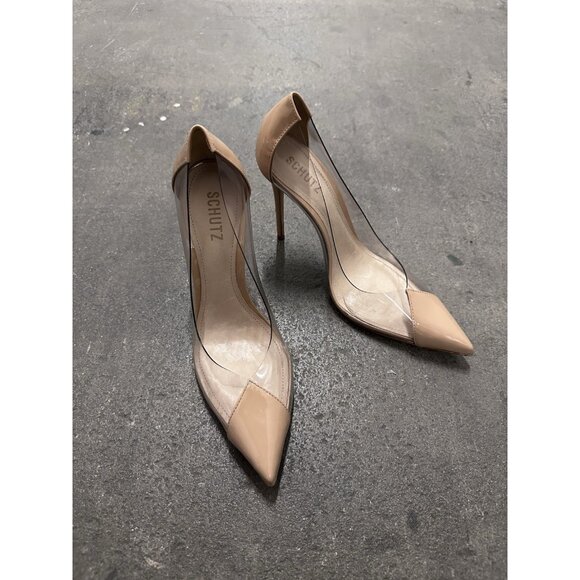 Schutz Cendi Heels Beige PVC Clear Patent Leather - Picture 1 of 6